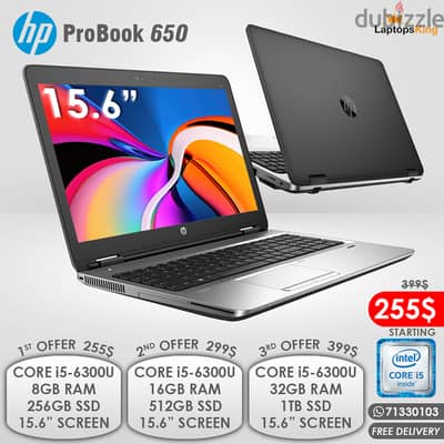 HP PROBOOK 650 CORE i5-6300U 15.6" LAPTOPS