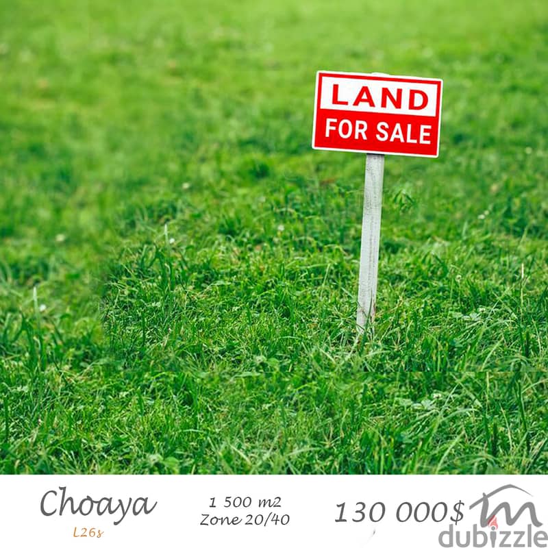 Choaya - Bikfaya | 87$/m² | 1500m² Land | Road Access | Zone 20/40 0