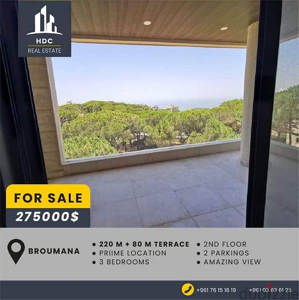 Broumana new 220 sqm prime location open view + 80 sqm terrace 0