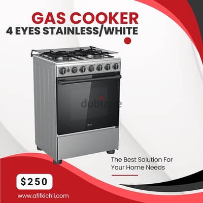 Gas Cooker 4 Eyes (1 yr warranty) New