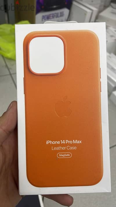 Leather case magsafe iphone 14 pro max orange exclusive & good price