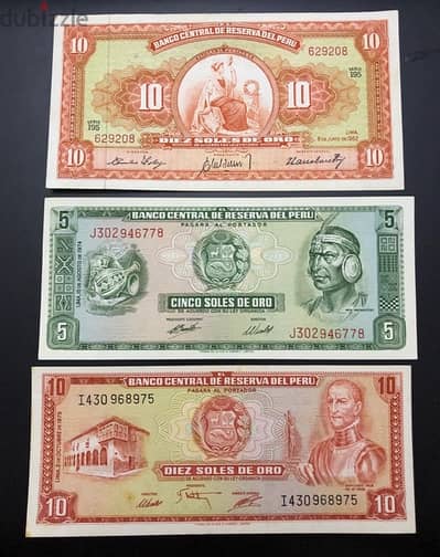 3 old Peru banknotes