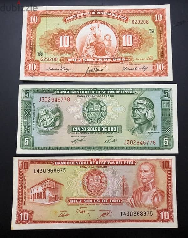 3 old Peru banknotes 0