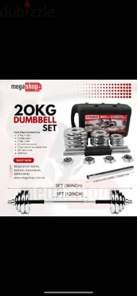 20 kg dumbell set in chrome NEW for 64$