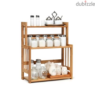 3-Tier Bamboo Spice Rack, Kitchen Jars & Condiment Organizer