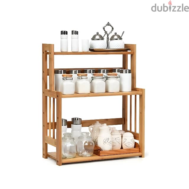 3-Tier Bamboo Spice Rack, Kitchen Jars & Condiment Organizer 0