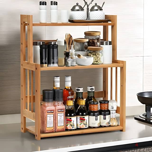 3-Tier Bamboo Spice Rack, Kitchen Jars & Condiment Organizer 1