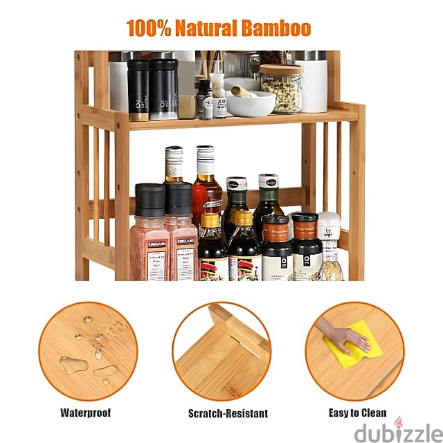 3-Tier Bamboo Spice Rack, Kitchen Jars & Condiment Organizer 3