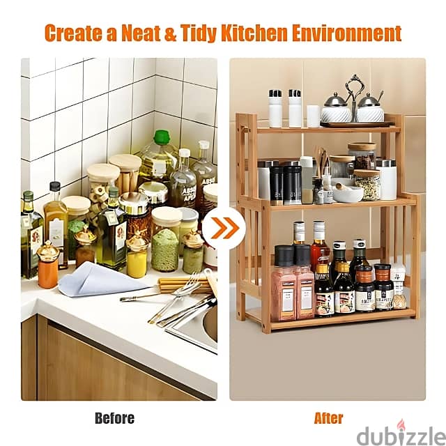 3-Tier Bamboo Spice Rack, Kitchen Jars & Condiment Organizer 4