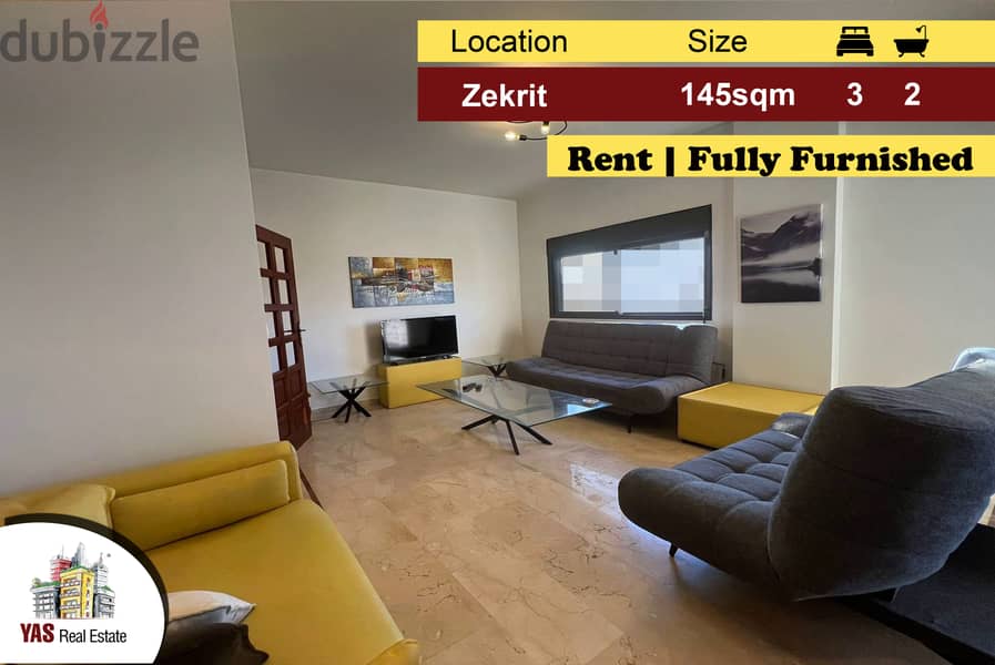 Zekrit 145m2 | Rent | Fully Furnished | Prime Location | NE | 0