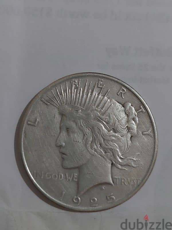 USA One Silver Peace Dollar Coin year 1925. wieght 26.6 grVery special 0