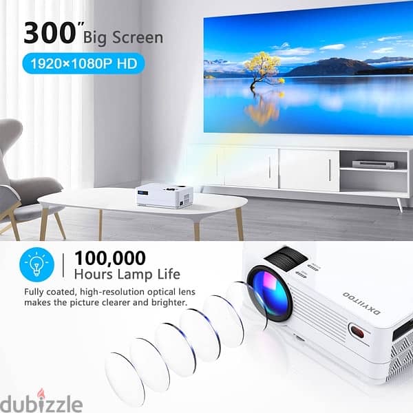 Dxyiitoo Native 1080P Projector with WiFi and Two-Way Bluetooth 1