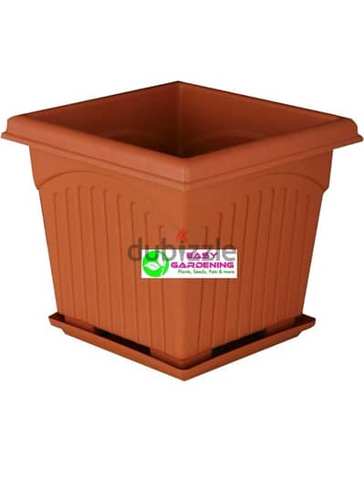 strong plastic square flower plant pot & saucer for sale