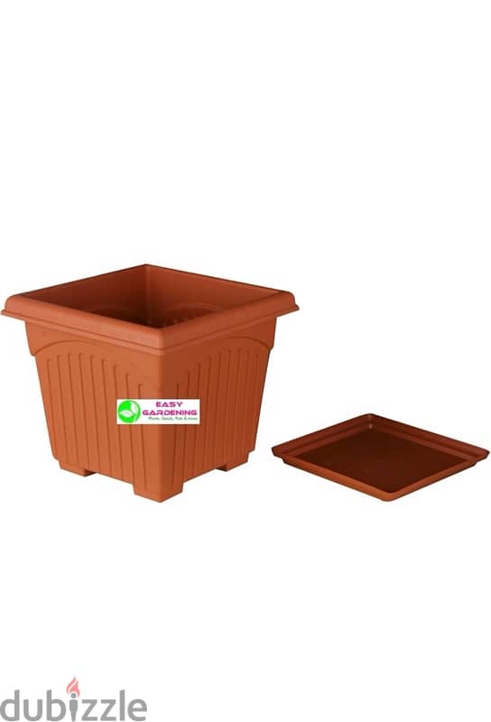 strong plastic square flower plant pot & saucer for sale 1