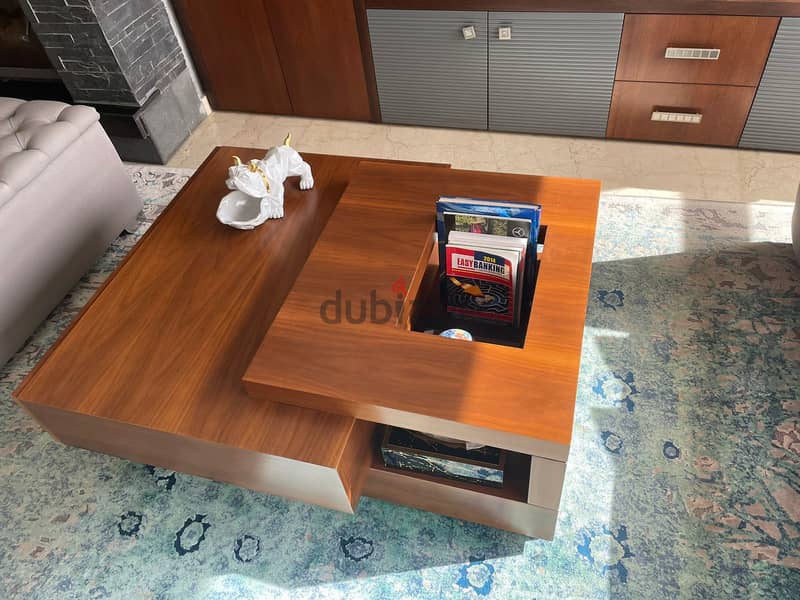 Brown wood table with drawer 0