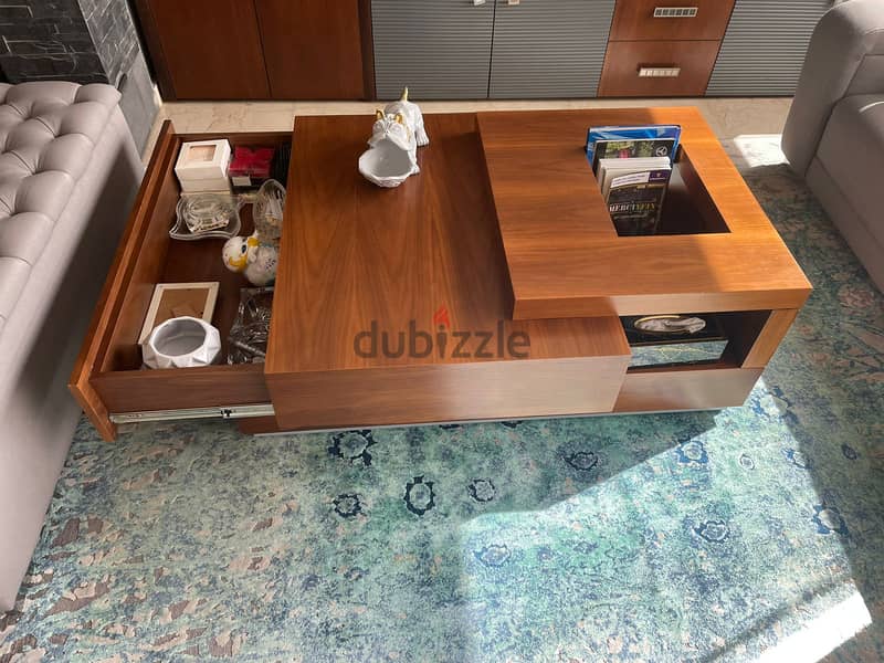 Brown wood table with drawer 1