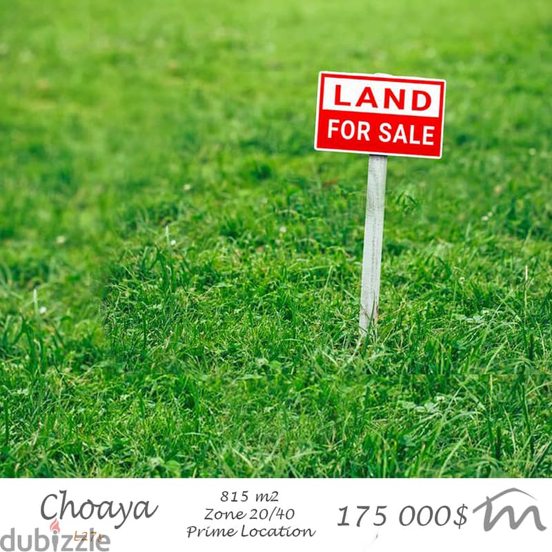 Choaya - Bikfaya | Main Road | 815m² Land | Prime Location | 20/40 0