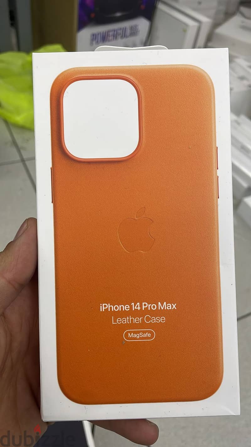 Leather case magsafe iphone 14 pro max orange original & good price 0