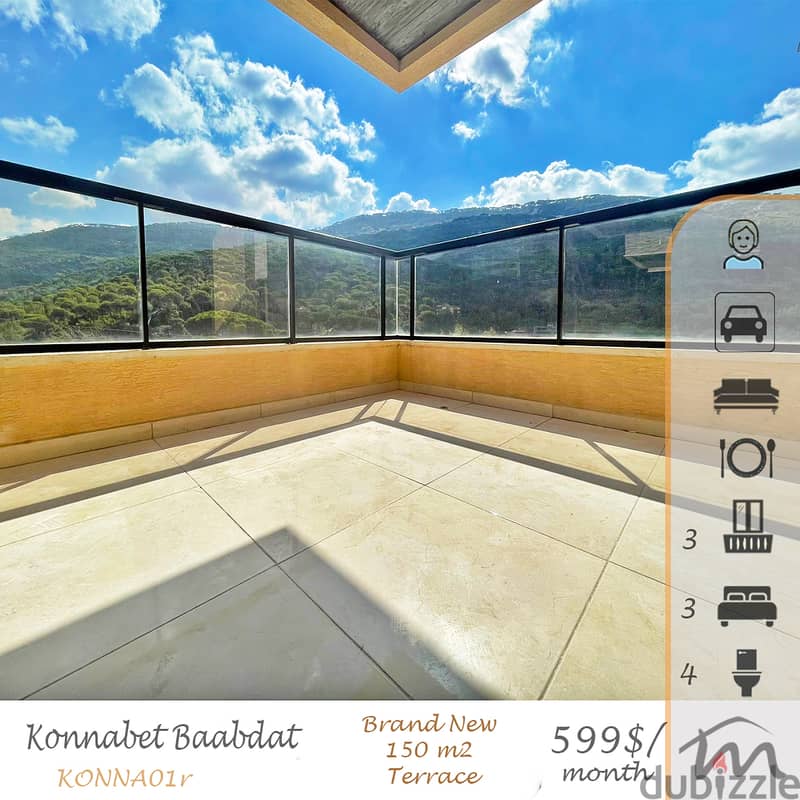 Konnabet Baabdat | Brand New 150m² Apartment | 4 Balconies | Open View 0