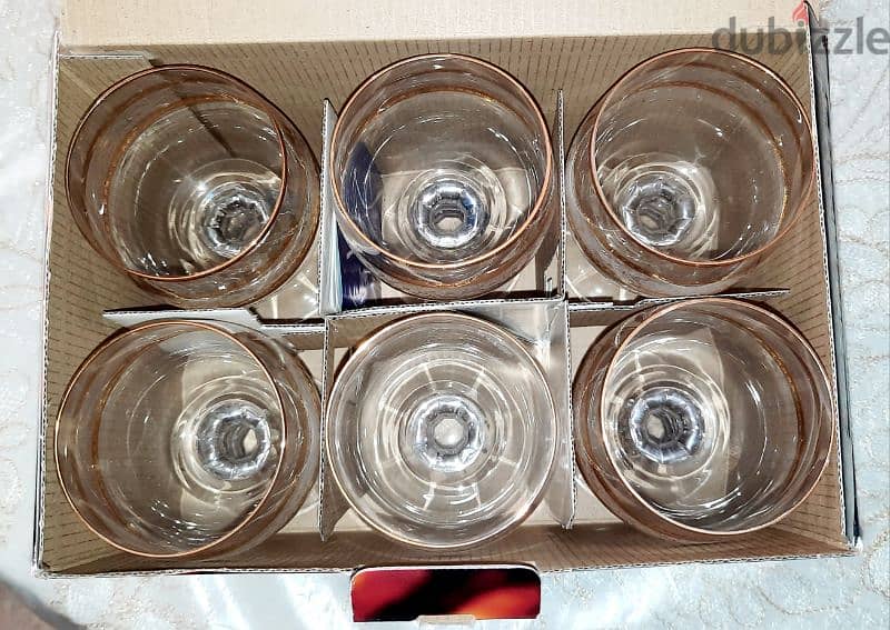 box of 6 crystal wine cups gold plated 3