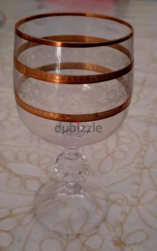 box of 6 crystal wine cups gold plated 5