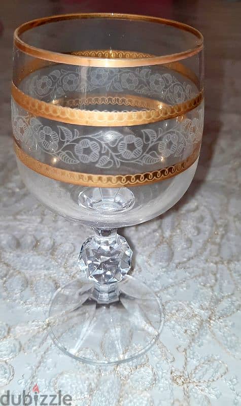 box of 6 crystal wine cups gold plated 6