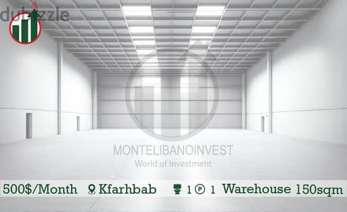 Warehouse for Rent In Kfarhbab!! PRIME LOCATION!!