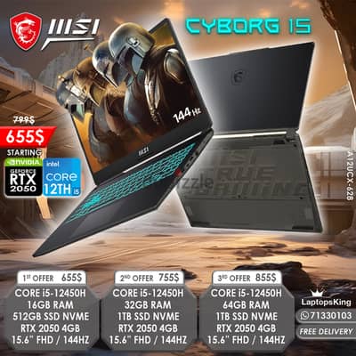 MSI CYBORG 15 CORE i5-12450H RTX 2050 144HZ 15.6" GAMING LAPTOPS