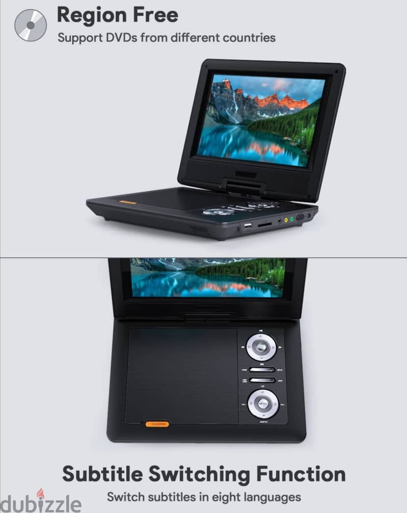 Apeman 12'' Portable rechargeable DVD Player _ 9.5'' HD Swivel Screen 3