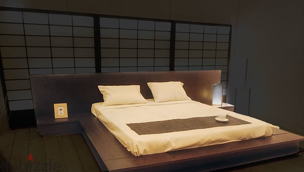 Modern bedroom, double bed, night-tables, closet. 1