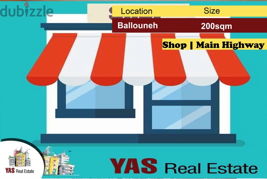 Ballouneh 200m2 | Shop | Main Road | Perfect Investment | AC | 0