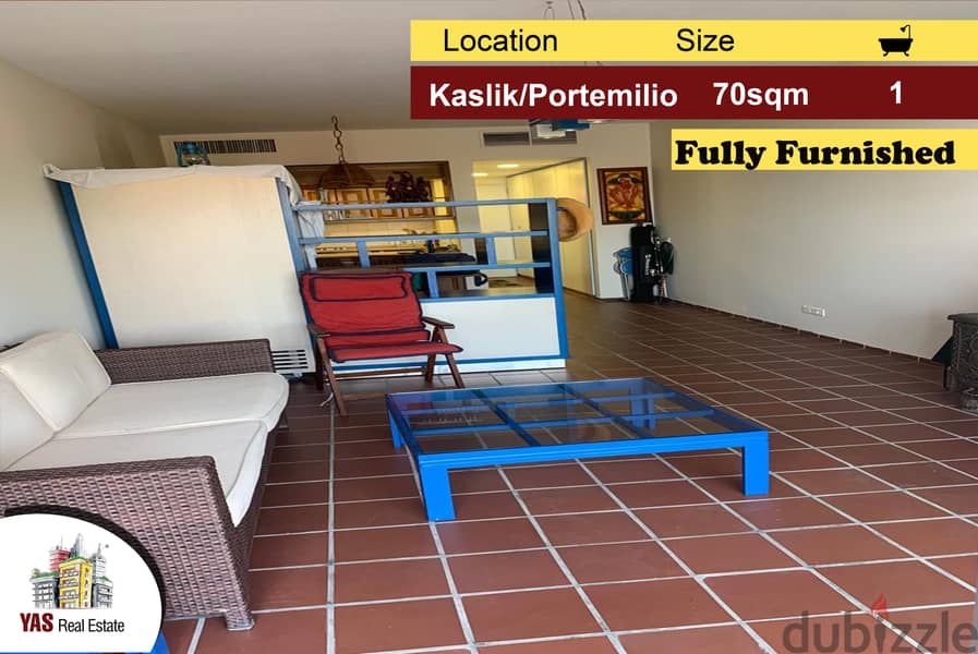 Kaslik/Portemilio 70m2 | Fully Furnished | Prime Location | AC | 0