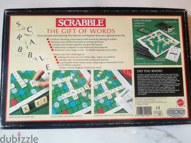 Vintage 1988 Scrabble made in England by Mattel Spears games 3