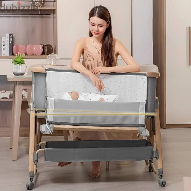 Rolling Baby Crib with Storage, Padded, 6 Heights, Rocking Legs 2