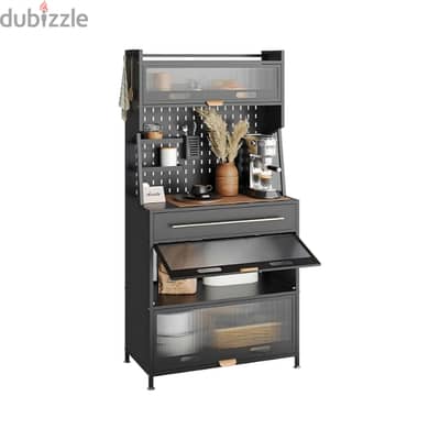 Modern Kitchen Cabinet with 4 Shelves, Drawer & Coffee Station