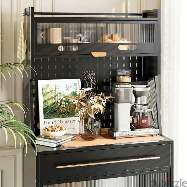 Modern Kitchen Cabinet with 4 Shelves, Drawer & Coffee Station 2