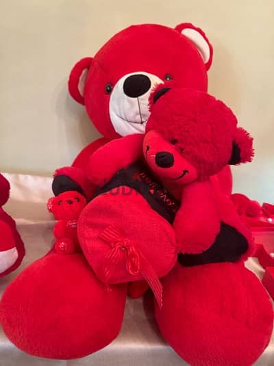 set of 3 cute teddy bears red