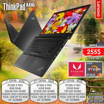 LENOVO THINKPAD A485 RYZEN 5 PRO RADEON VEGA 8 VGA 14” LAPTOPS