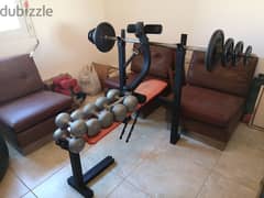 Weight bench with weights and dumbbells 0