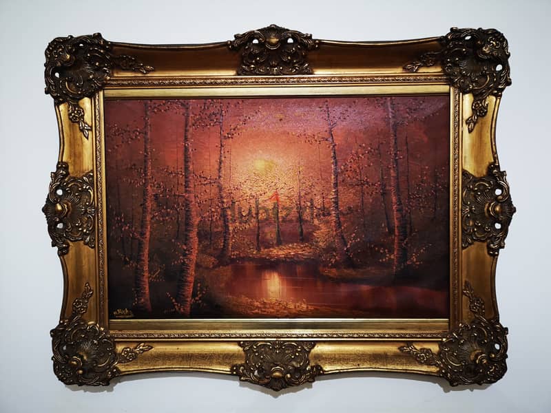 Vintage Oil painting in golden wooden frame 0