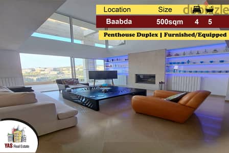 Baabda 500m2 | Penthouse Duplex | Furnished/Equipped | Luxury | PA |