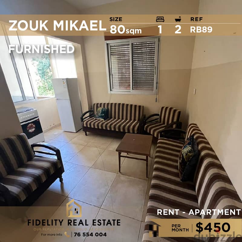 Apartment for rent in Zouk mikael furnished RB89 0