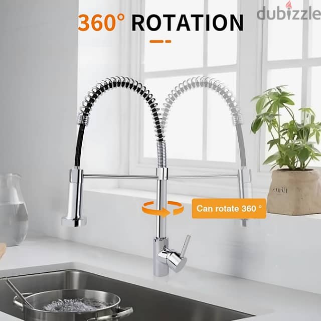 Pull Out Kitchen Mixer Tap, 360 Swivel, 2 Spray Modes, Chrome 1