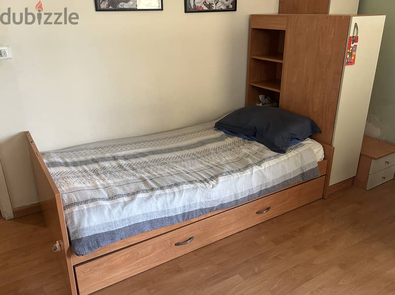 Single Bed + Drawer Bed + Small Closet Combo (Including 2 Mattresses) 1