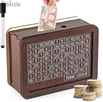 Wooden Money Box with Numbers Checks