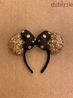 Disney Parks Paris Minnie  Sequin Ears Headband Black & Gold 0