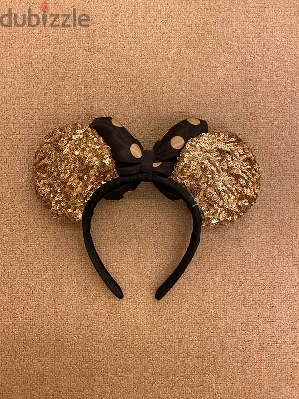 Disney Parks Paris Minnie  Sequin Ears Headband Black & Gold 1