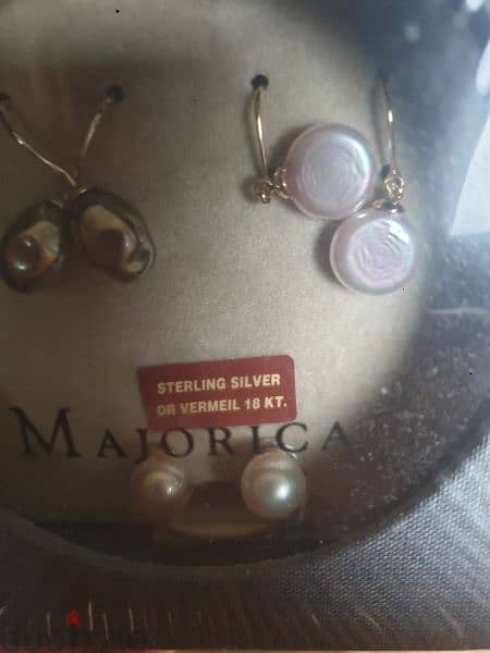 3 woman ear rings made in Spain Majorica from Gold and sterling silver 2