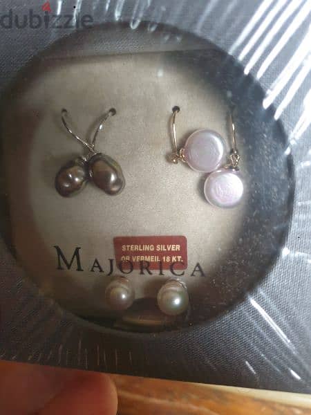 3 woman ear rings made in Spain Majorica from Gold and sterling silver 3