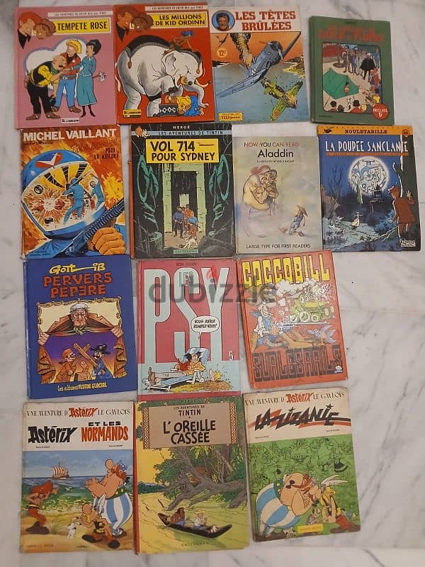 14 livres bandes dessinees en francais, tintin, asterix, quick, chick 1